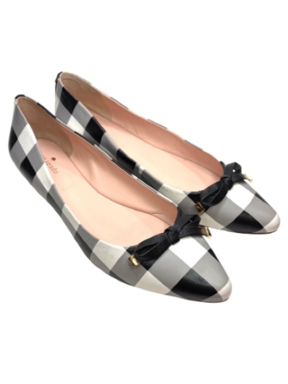Kate Spade NY Willa Black + White Check Pointed Toe Flats | 11